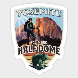 I climbed Half Dome in Yosemite National Park vintage design for women with hiker and bear Sticker